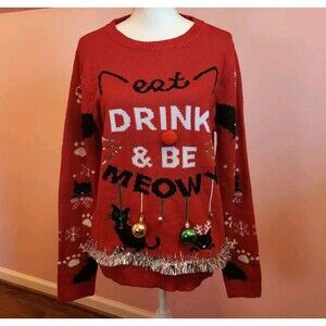 New York Laundry Christmas Eat Drink and Be Meowy Sweater Women's Size XXL